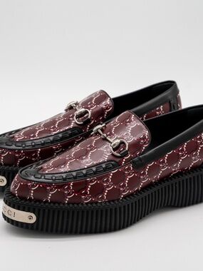 size 9.5G 10 US Gucci Horsebit Creeper Loafers Shadow Red GG Leather